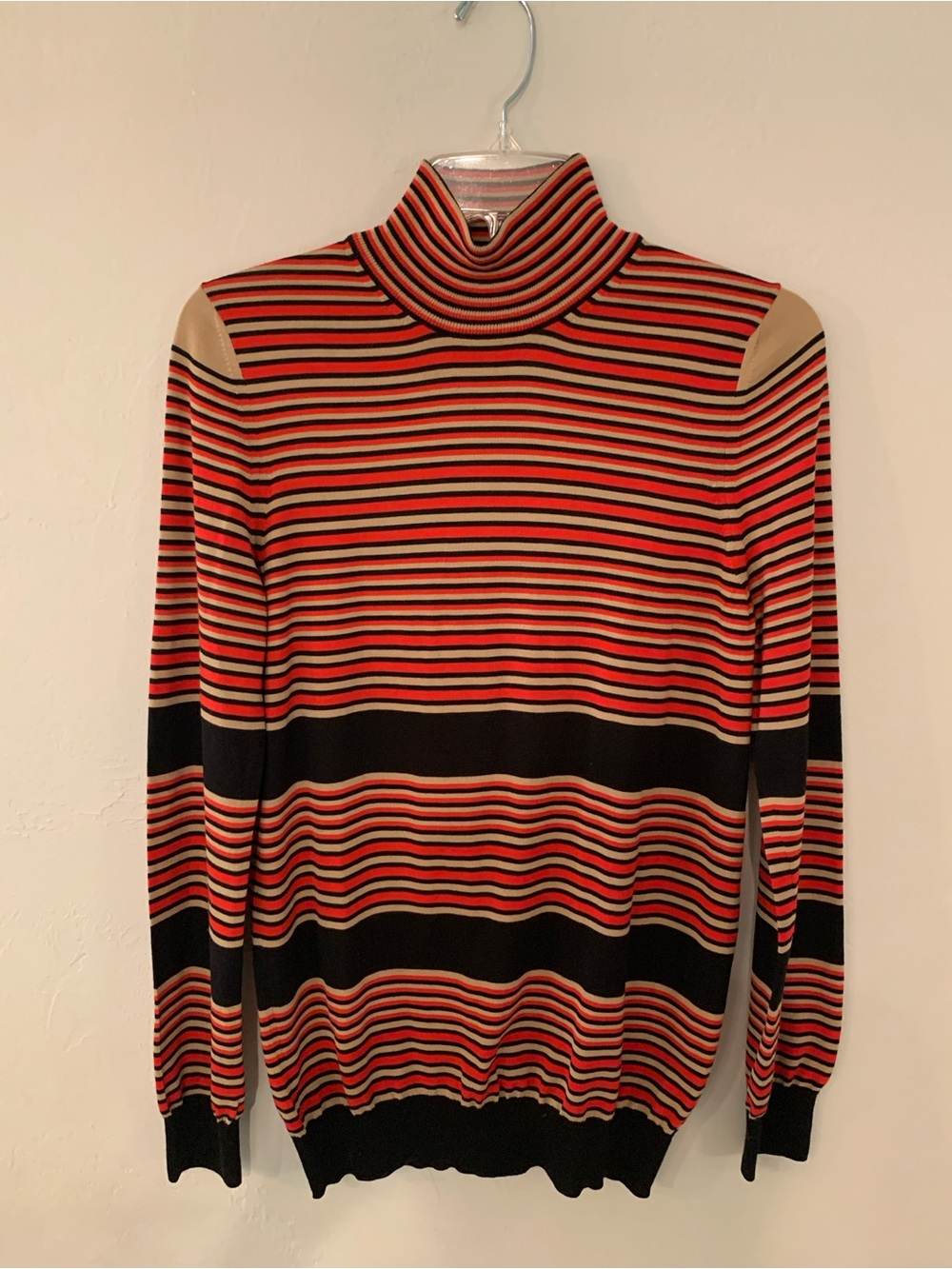 Givenchy Woman Striped Turtleneck Sweater in Red, Black, and Beige Med No Flaw